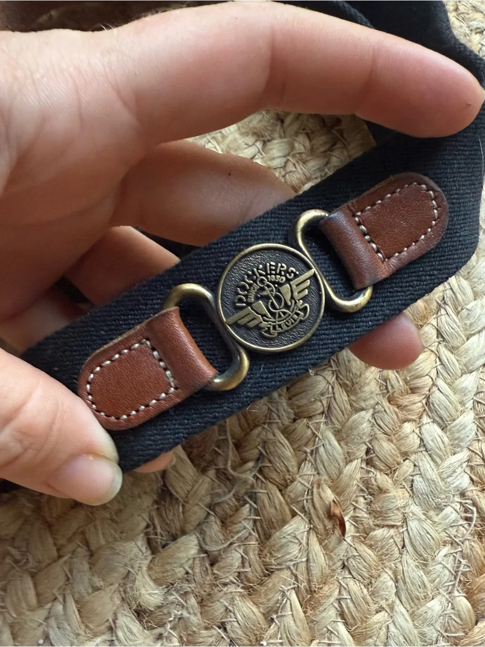 Dockers Mens Size 34 Black Woven Webbed Canvas Leather Casual Belt Nautical Prep
